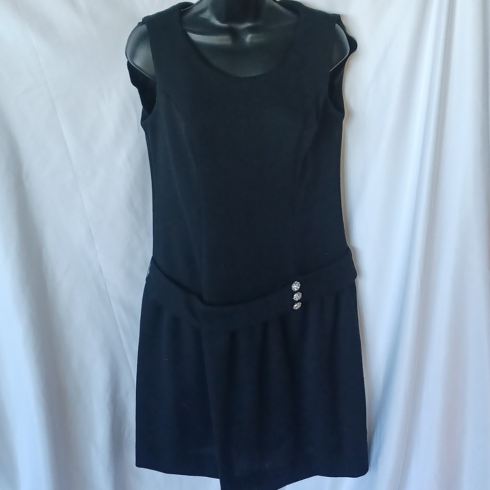 Jonathan Logan Vintage Drop waist, belted Black LBD, Union Made, rhinestones